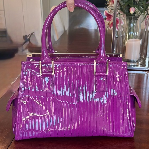 TED BAKER London Barbiecore Jaide Quilted Pink Patent Leather Tote Bag Rose Gold - Picture 1 of 16